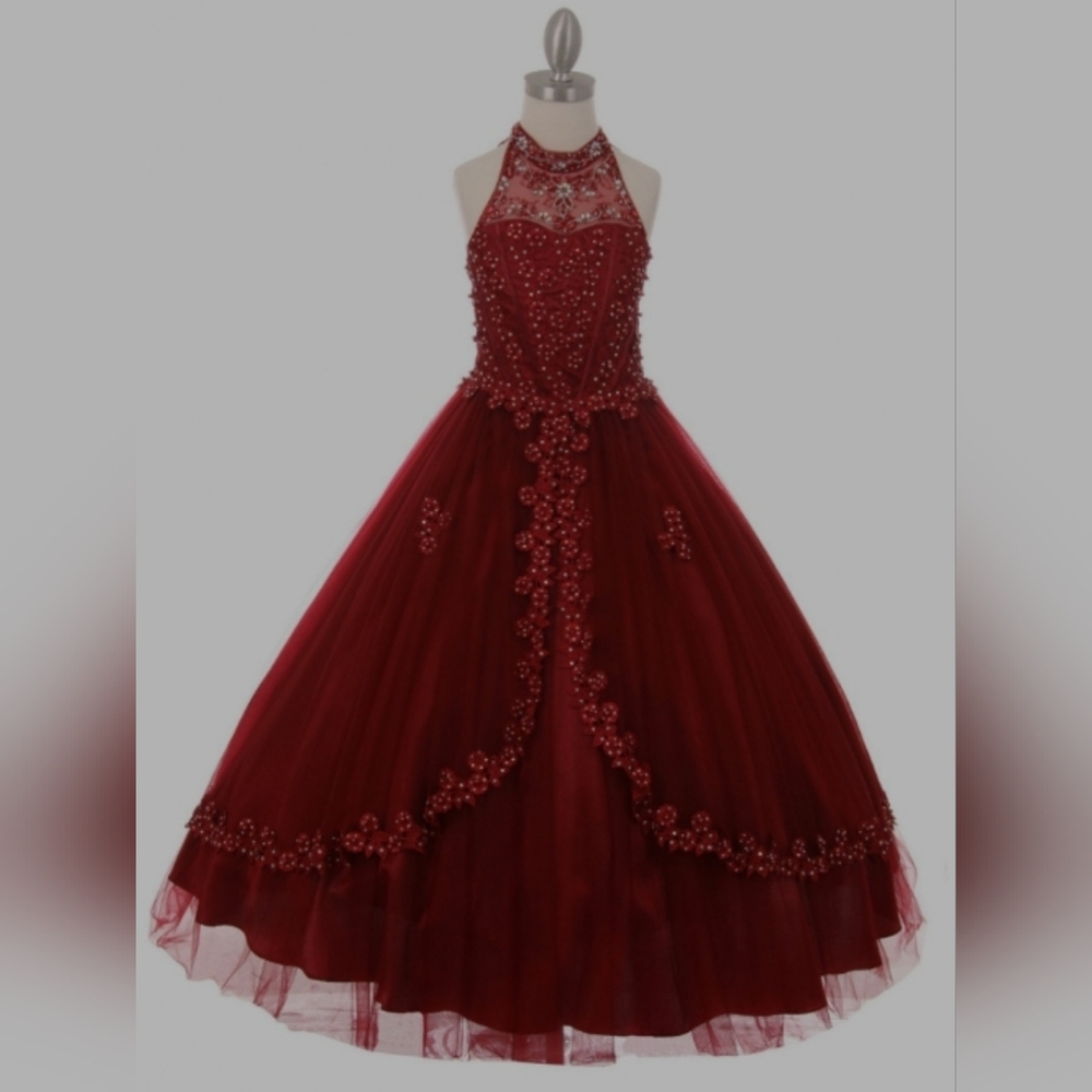 Burgundy Wine Maroon Ballgown Pageant flower girl pageant Mini Quince dress 16